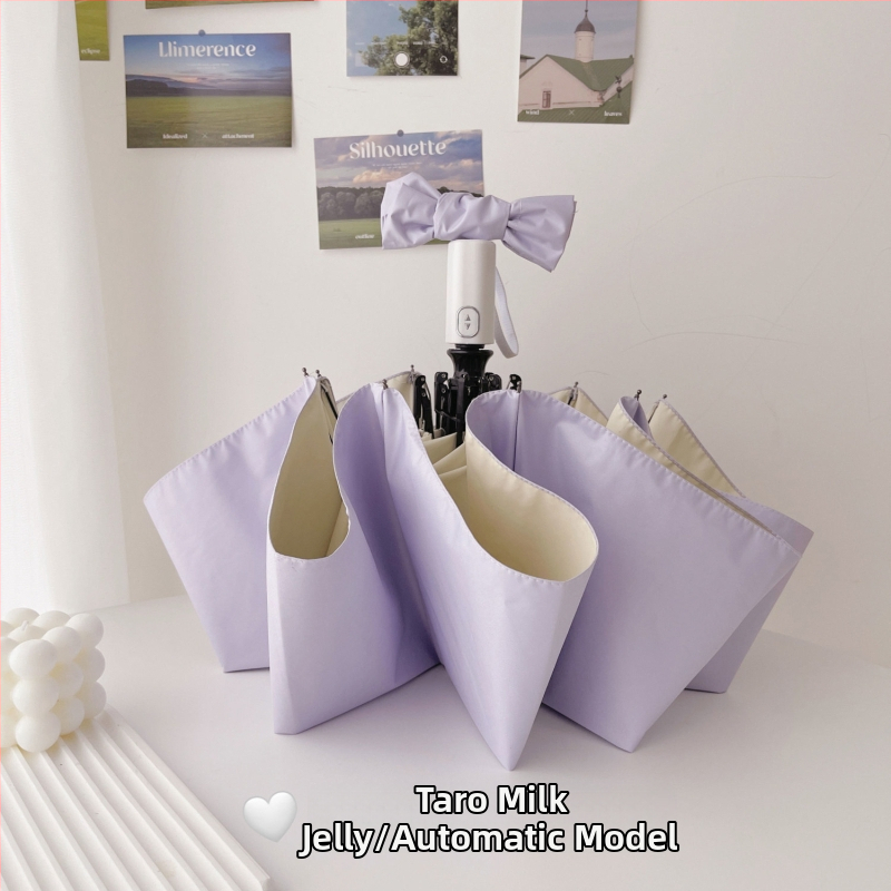 Automatinis sulankstomas moterų saulės skėtis su 8 šereliais, 190T audinys, plieninis kotas, guminė rankena, UPF50+ UV apsauga, vėjo ir lietaus atsparus