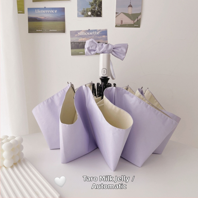 Automatinis sulankstomas moterų saulės skėtis su 8 šereliais, 190T audinys, plieninis kotas, guminė rankena, UPF50+ UV apsauga, vėjo ir lietaus atsparus