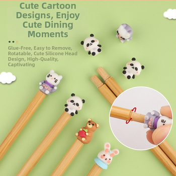Detské bambusové paličky na jedlo so zvieracím motívom, roztomilý štýl, 1 pár