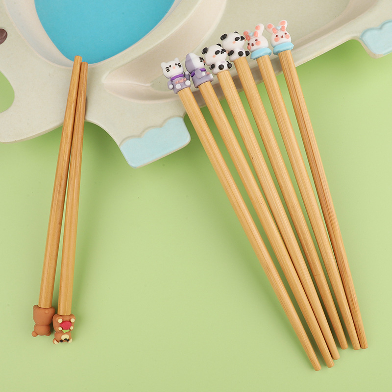 Detské bambusové paličky na jedlo so zvieracím motívom, roztomilý štýl, 1 pár