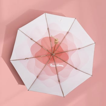 Trys dalimis skėtis nuo saulės su UV apsauga UPF50+, 8 spinduliai, aliuminio kotas, medinė rankena, 210T audinys