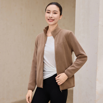 Naistele fliisvooderiga pusa stand-up krae, lukuga, paks polüester-elastaan kangas