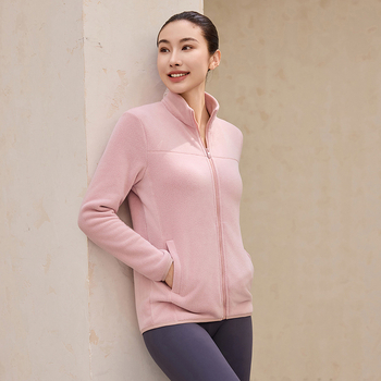 Naistele fliisvooderiga pusa stand-up krae, lukuga, paks polüester-elastaan kangas