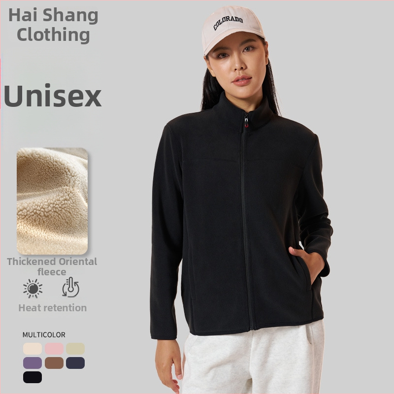 Naistele fliisvooderiga pusa stand-up krae, lukuga, paks polüester-elastaan kangas