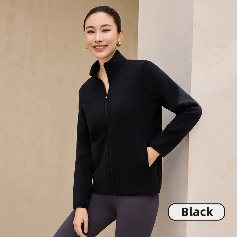 Naistele fliisvooderiga pusa stand-up krae, lukuga, paks polüester-elastaan kangas