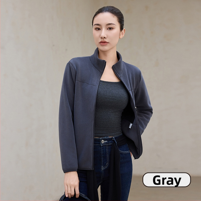 Naistele fliisvooderiga pusa stand-up krae, lukuga, paks polüester-elastaan kangas