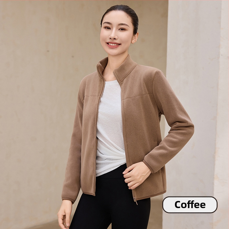 Naistele fliisvooderiga pusa stand-up krae, lukuga, paks polüester-elastaan kangas