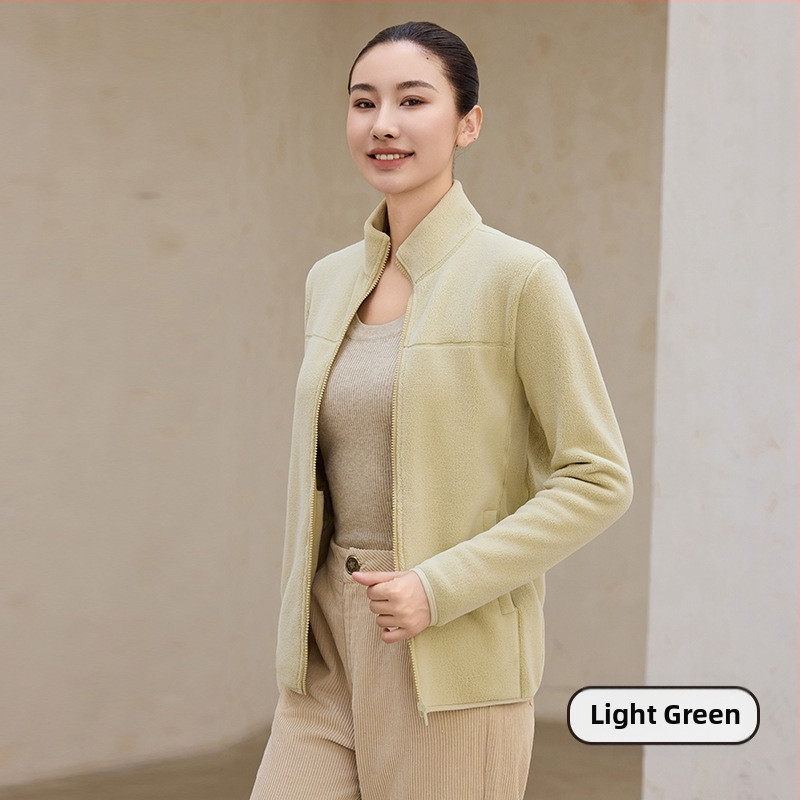 Naistele fliisvooderiga pusa stand-up krae, lukuga, paks polüester-elastaan kangas