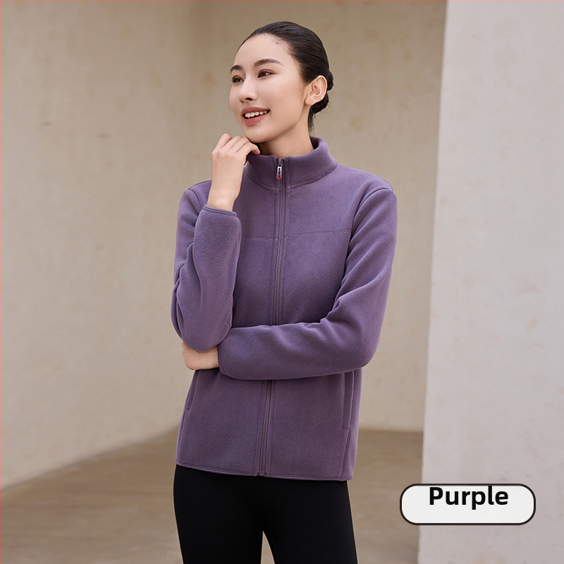 Naistele fliisvooderiga pusa stand-up krae, lukuga, paks polüester-elastaan kangas