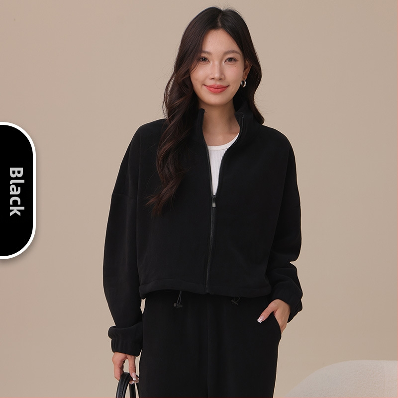 Naistele fliisvooderiga pusa stand-up krae, lukuga, paks polüester-elastaan kangas