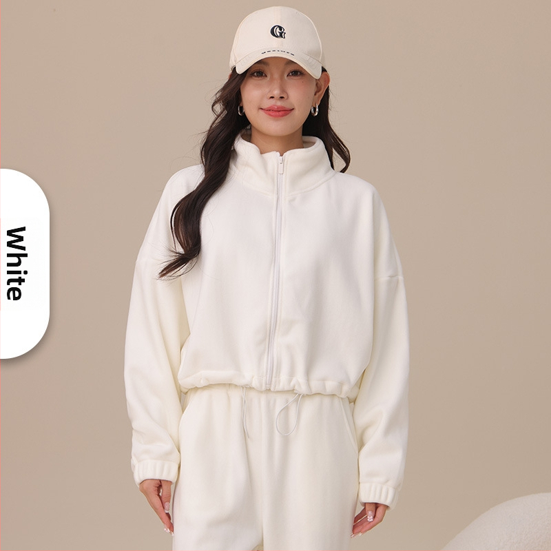 Naistele fliisvooderiga pusa stand-up krae, lukuga, paks polüester-elastaan kangas