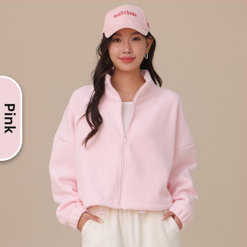 Naistele fliisvooderiga pusa stand-up krae, lukuga, paks polüester-elastaan kangas