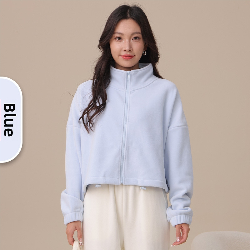 Naistele fliisvooderiga pusa stand-up krae, lukuga, paks polüester-elastaan kangas