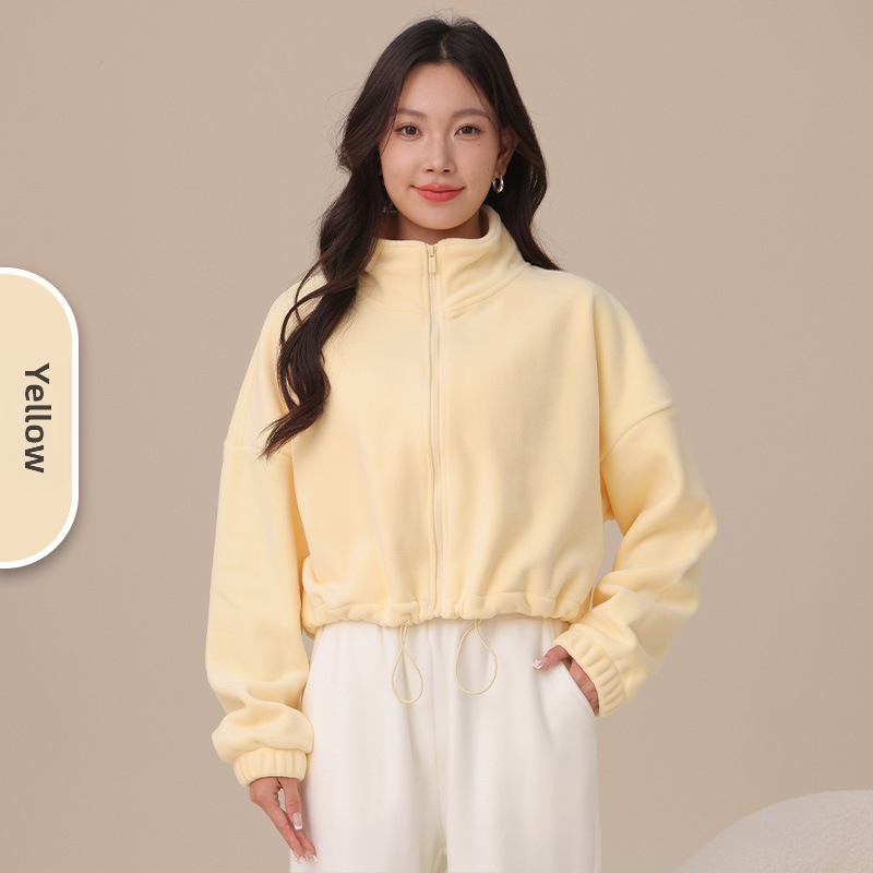 Naistele fliisvooderiga pusa stand-up krae, lukuga, paks polüester-elastaan kangas