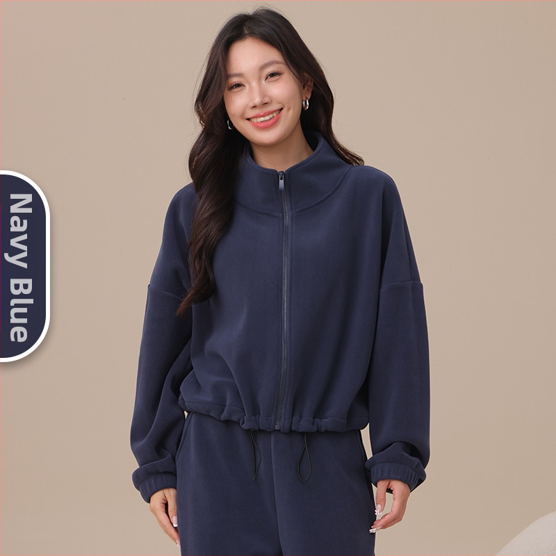 Naistele fliisvooderiga pusa stand-up krae, lukuga, paks polüester-elastaan kangas