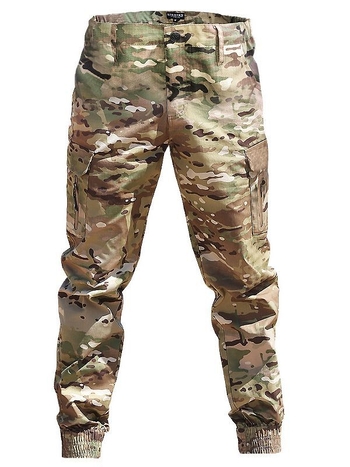 Unisex lauko kamufliažinės kelnės, poliesterio–medvilnės audinys, kamufliacinis raštas, tinka vasarai, pavasariui ir rudeniui, sporto stilius