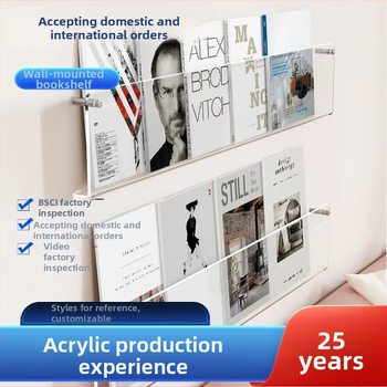 Sieninė knygų lentyna iš skaidraus akrilo, be gręžimo, reguliuojamos lentynos