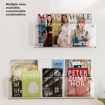 Sieninė knygų lentyna iš skaidraus akrilo, be gręžimo, reguliuojamos lentynos