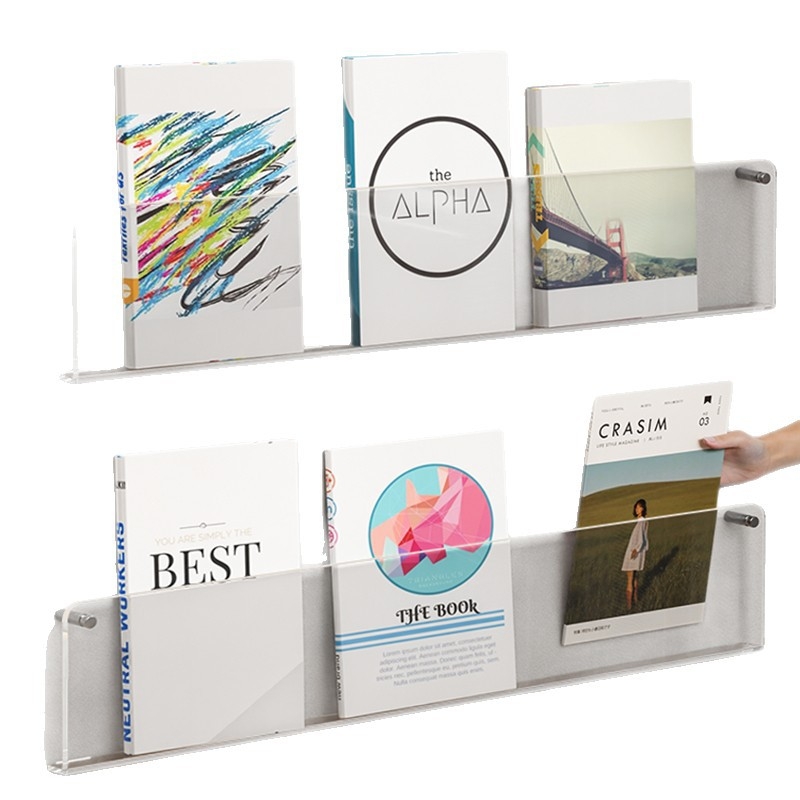 Sieninė knygų lentyna iš skaidraus akrilo, be gręžimo, reguliuojamos lentynos