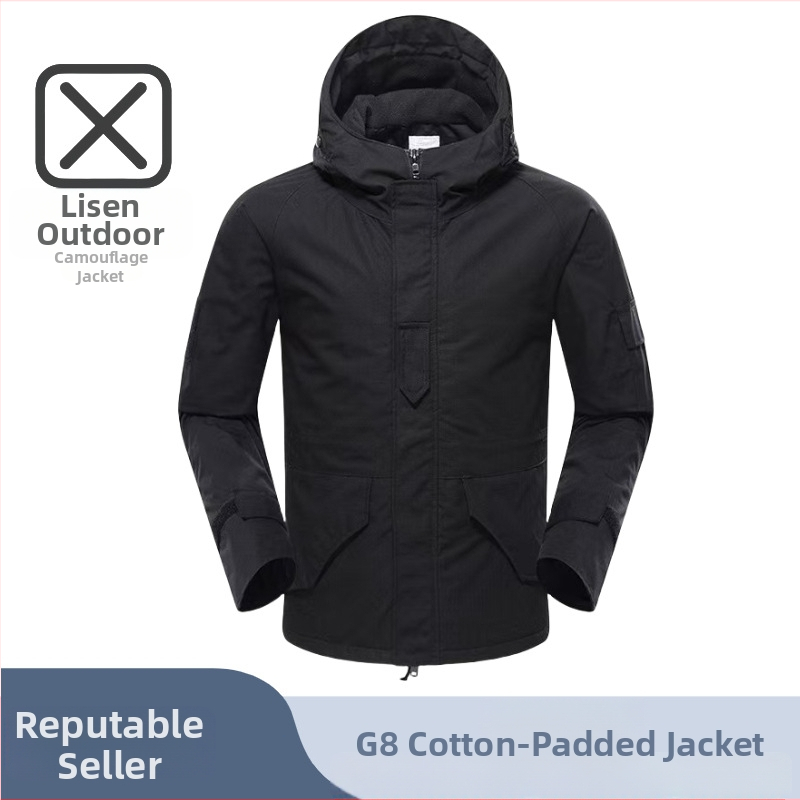 Kamufliažinė taktinė striukė - cheminių pluoštų mišinys, šilta ir vėją atstumianti, unisex, žiemai, pavasariui ir rudeniui