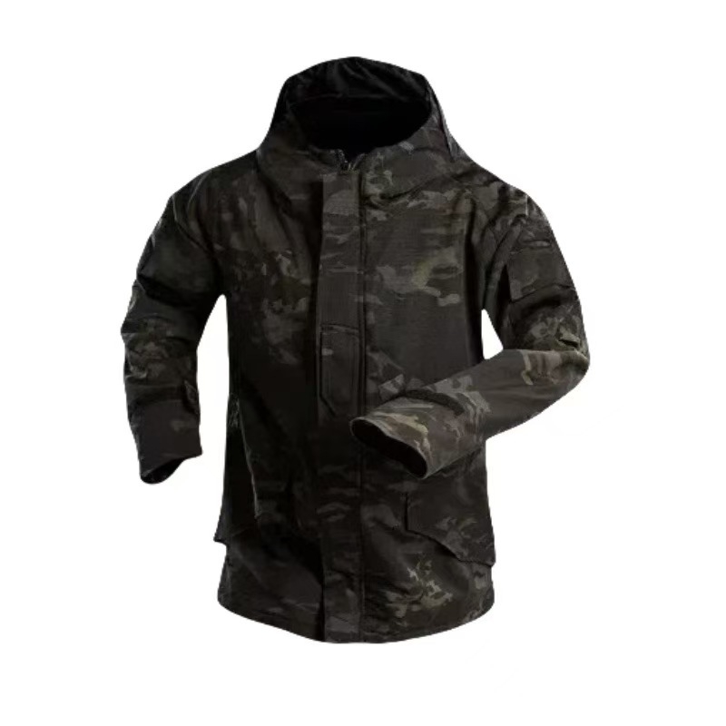 Kamufliažinė taktinė striukė - cheminių pluoštų mišinys, šilta ir vėją atstumianti, unisex, žiemai, pavasariui ir rudeniui