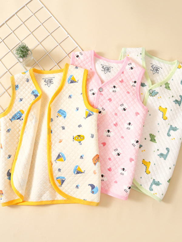 Vestă pentru copii pentru primăvară-toamnă-iarnă, călduroasă, cu trei straturi de umplutură din bumbac, exterior 100% bumbac, căptușeală din bumbac, închidere cu nasturi, fără glugă, pentru copii 3–8 ani