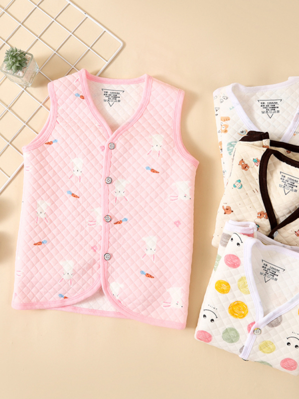 Vestă pentru copii pentru primăvară-toamnă-iarnă, călduroasă, cu trei straturi de umplutură din bumbac, exterior 100% bumbac, căptușeală din bumbac, închidere cu nasturi, fără glugă, pentru copii 3–8 ani