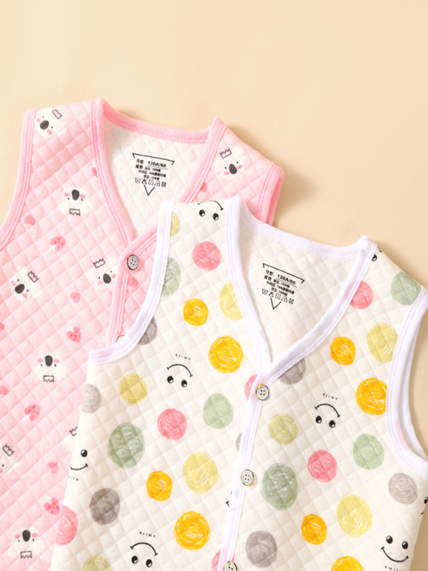 Vestă pentru copii pentru primăvară-toamnă-iarnă, călduroasă, cu trei straturi de umplutură din bumbac, exterior 100% bumbac, căptușeală din bumbac, închidere cu nasturi, fără glugă, pentru copii 3–8 ani