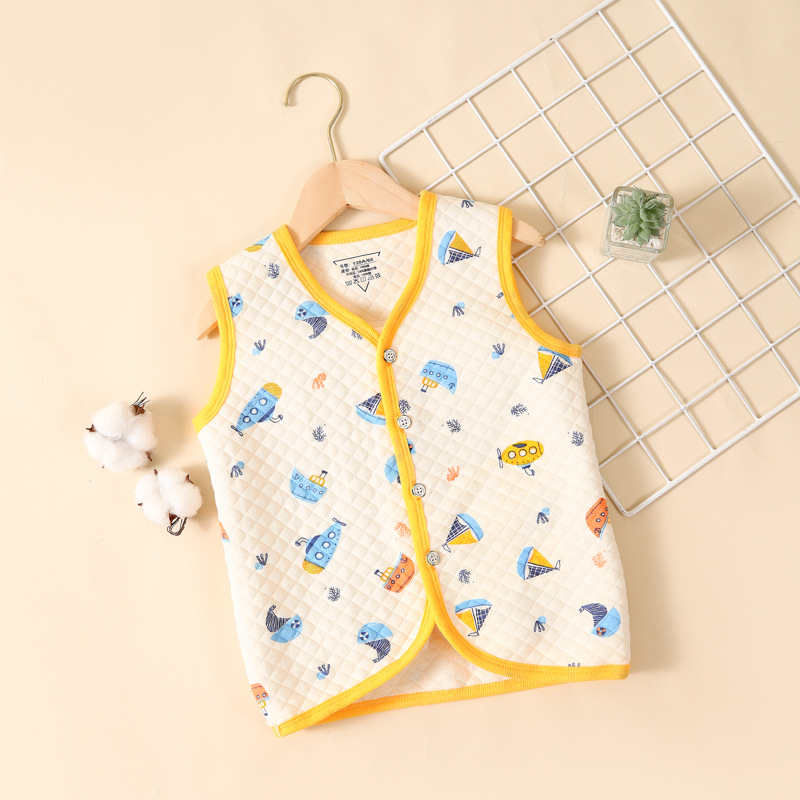 Vestă pentru copii pentru primăvară-toamnă-iarnă, călduroasă, cu trei straturi de umplutură din bumbac, exterior 100% bumbac, căptușeală din bumbac, închidere cu nasturi, fără glugă, pentru copii 3–8 ani