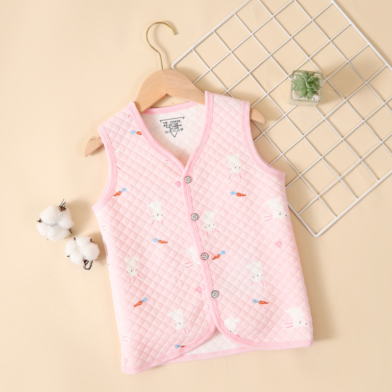 Vestă pentru copii pentru primăvară-toamnă-iarnă, călduroasă, cu trei straturi de umplutură din bumbac, exterior 100% bumbac, căptușeală din bumbac, închidere cu nasturi, fără glugă, pentru copii 3–8 ani