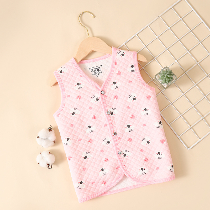 Vestă pentru copii pentru primăvară-toamnă-iarnă, călduroasă, cu trei straturi de umplutură din bumbac, exterior 100% bumbac, căptușeală din bumbac, închidere cu nasturi, fără glugă, pentru copii 3–8 ani