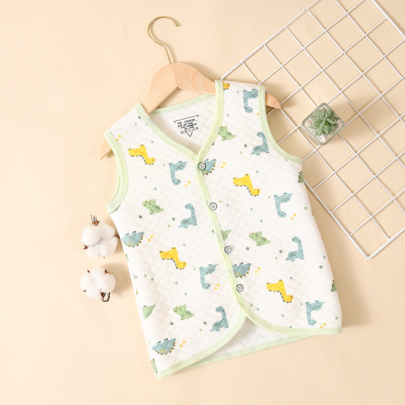 Vestă pentru copii pentru primăvară-toamnă-iarnă, călduroasă, cu trei straturi de umplutură din bumbac, exterior 100% bumbac, căptușeală din bumbac, închidere cu nasturi, fără glugă, pentru copii 3–8 ani