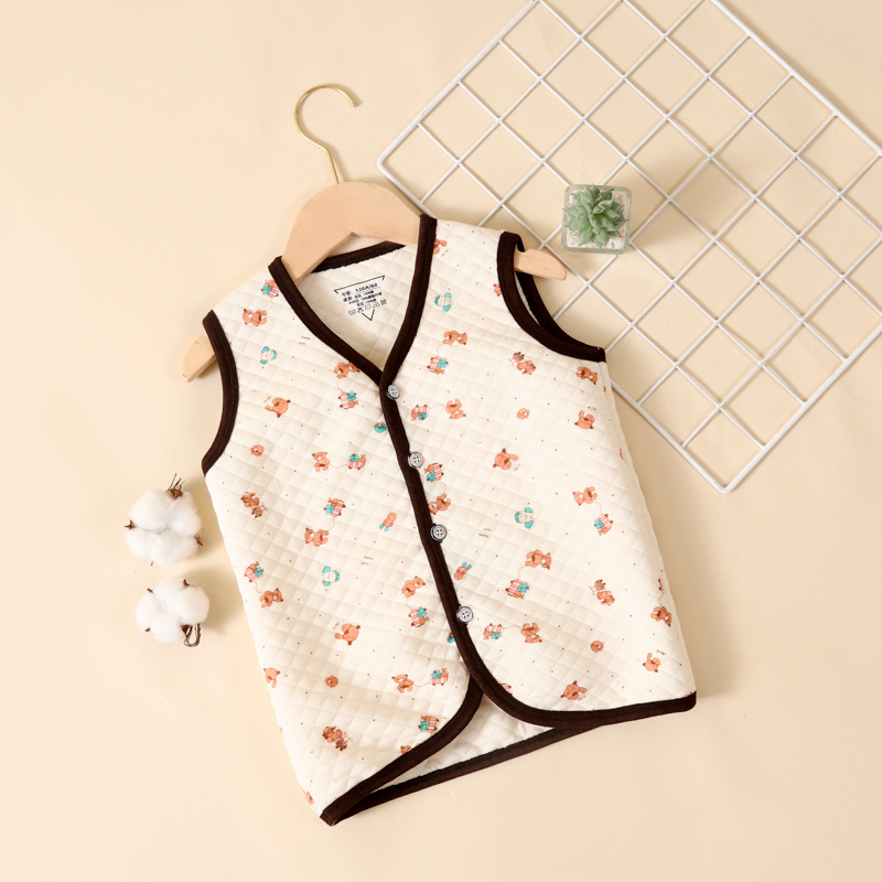 Vestă pentru copii pentru primăvară-toamnă-iarnă, călduroasă, cu trei straturi de umplutură din bumbac, exterior 100% bumbac, căptușeală din bumbac, închidere cu nasturi, fără glugă, pentru copii 3–8 ani