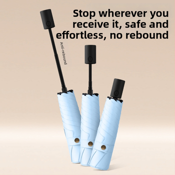 Visiem laikapstākļiem derīgs lietussargs - 6 ribas, teleskopiska automātiskā atvēršana, trīsdaļīgs dizains, šķiedras rāmis, sakausējuma centrālais stabs