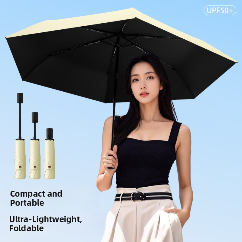 Visiem laikapstākļiem derīgs lietussargs - 6 ribas, teleskopiska automātiskā atvēršana, trīsdaļīgs dizains, šķiedras rāmis, sakausējuma centrālais stabs