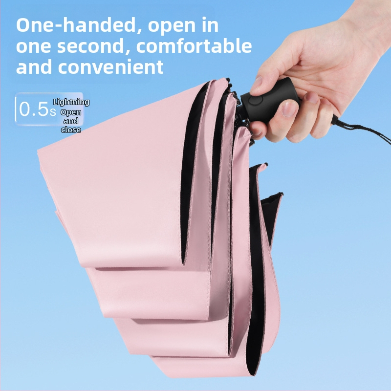 Visiem laikapstākļiem derīgs lietussargs - 6 ribas, teleskopiska automātiskā atvēršana, trīsdaļīgs dizains, šķiedras rāmis, sakausējuma centrālais stabs