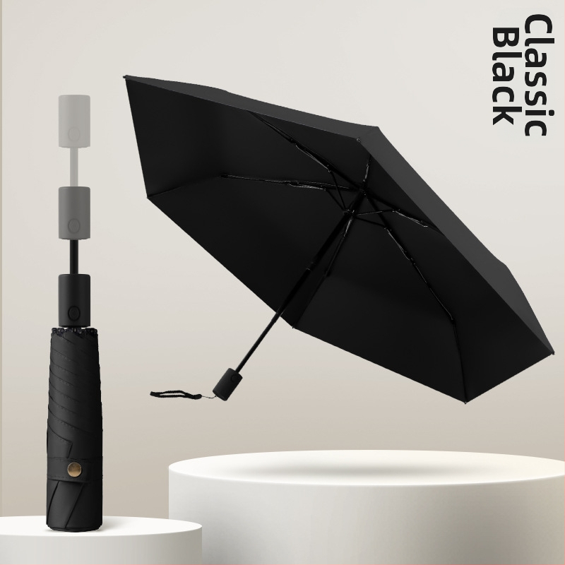 Visiem laikapstākļiem derīgs lietussargs - 6 ribas, teleskopiska automātiskā atvēršana, trīsdaļīgs dizains, šķiedras rāmis, sakausējuma centrālais stabs