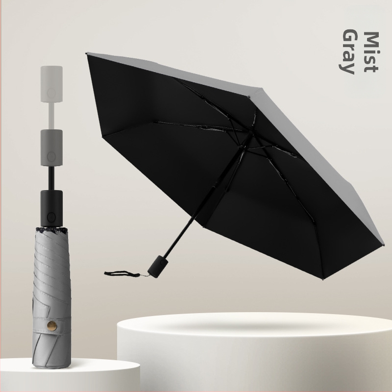 Visiem laikapstākļiem derīgs lietussargs - 6 ribas, teleskopiska automātiskā atvēršana, trīsdaļīgs dizains, šķiedras rāmis, sakausējuma centrālais stabs