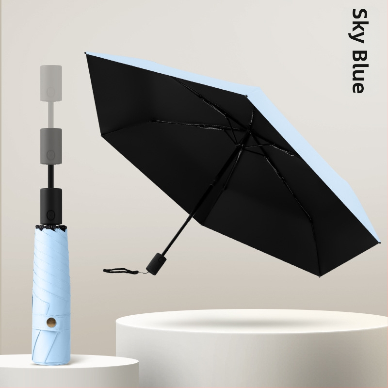 Visiem laikapstākļiem derīgs lietussargs - 6 ribas, teleskopiska automātiskā atvēršana, trīsdaļīgs dizains, šķiedras rāmis, sakausējuma centrālais stabs