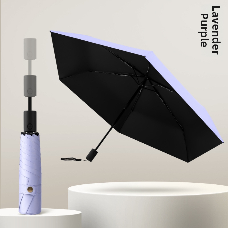 Visiem laikapstākļiem derīgs lietussargs - 6 ribas, teleskopiska automātiskā atvēršana, trīsdaļīgs dizains, šķiedras rāmis, sakausējuma centrālais stabs