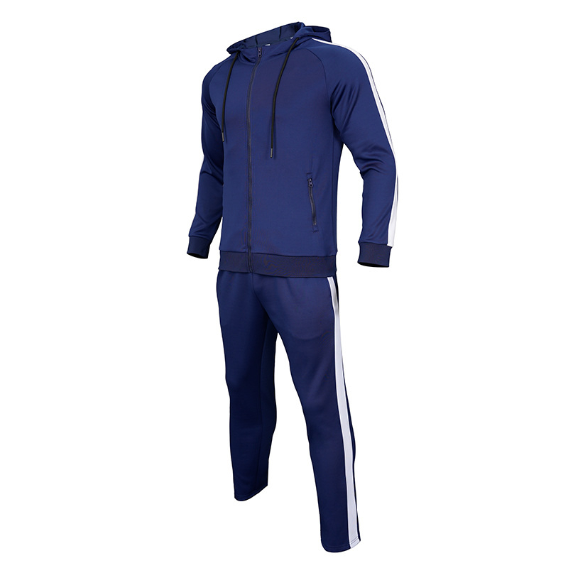 Vyrų rudens-žiemos sportinis kostiumas bėgimui su ilgomis rankovėmis ir gobtuvu, greitai džiūstantis poliesterio-elastano mišinys, storas audinys