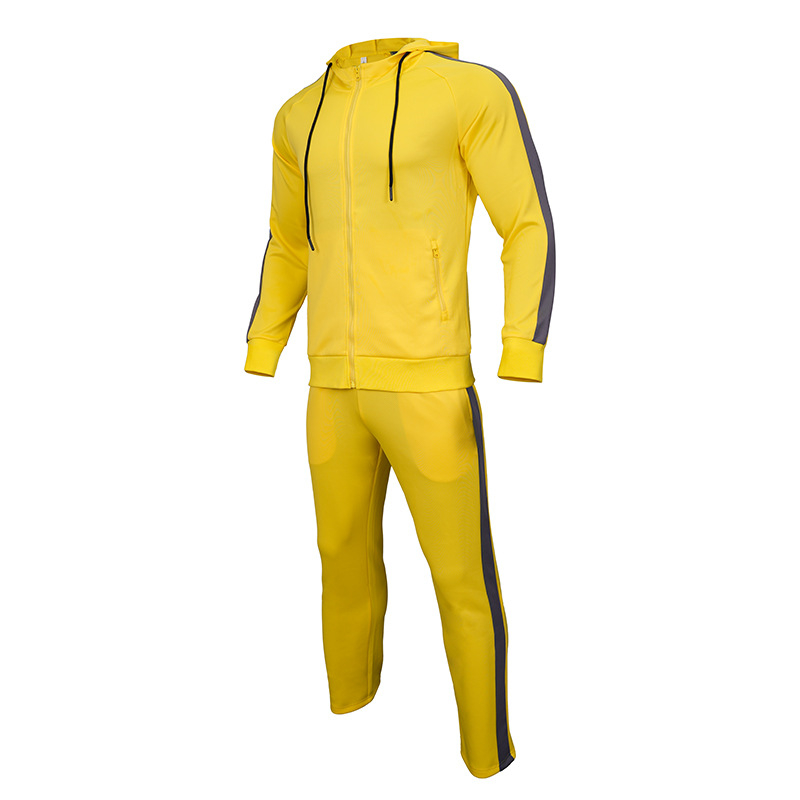 Vyrų rudens-žiemos sportinis kostiumas bėgimui su ilgomis rankovėmis ir gobtuvu, greitai džiūstantis poliesterio-elastano mišinys, storas audinys