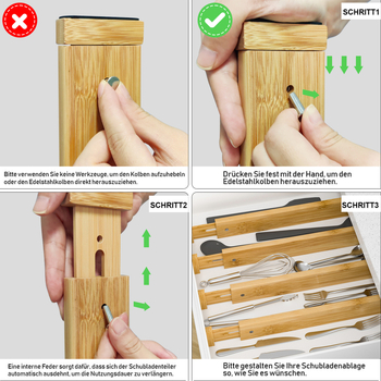 Бамбукови разделители за чекмеджета, 4 слоя, винтово монтиране, организатор за съхранение в спалнята (Материал: Бамбук; Брой слоеве: 4; Монтаж: Винтово монтиране; Приложение: Спалня)