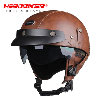 HEROBIKER ABS motocikla ķivere - Unisex pieaugušajiem, pusķivere ar aizsargbrillēm, retro Harley stils