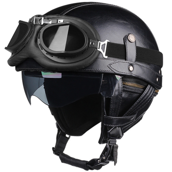 HEROBIKER ABS motocikla ķivere - Unisex pieaugušajiem, pusķivere ar aizsargbrillēm, retro Harley stils