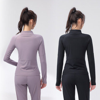 Ženski fitness top - slim-fit, brzo se suši, topao, najlon s podstavom od spandeksa, jednobojni model za jesen/zimu