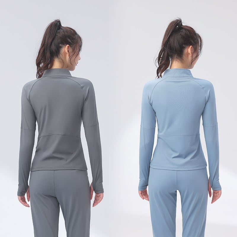 Ženski fitness top - slim-fit, brzo se suši, topao, najlon s podstavom od spandeksa, jednobojni model za jesen/zimu