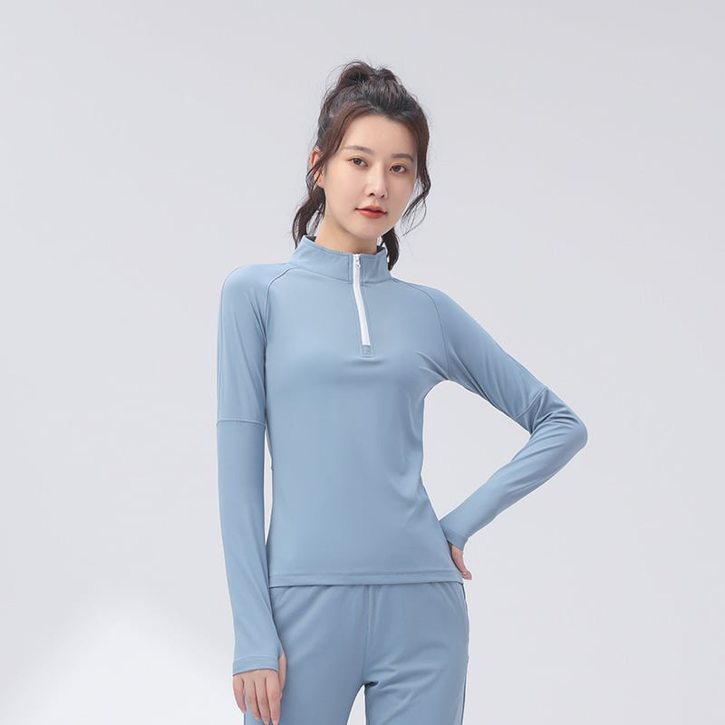 Ženski fitness top - slim-fit, brzo se suši, topao, najlon s podstavom od spandeksa, jednobojni model za jesen/zimu