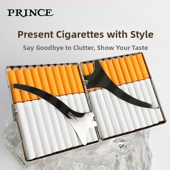 Prince Metāla cigarešu kārbiņa | Mūsdienīgs vienkāršs stils | Zīmols: Prince | Logotipa drukāšana: Jā | Iepakojums: 100 gab.