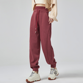 Γυναικείες casual παντελόνες με χαλαρή γραμμή και υψηλή μέση, hareem στυλ, ύφασμα από βαμβάκι-πολυεστέρα 55/45